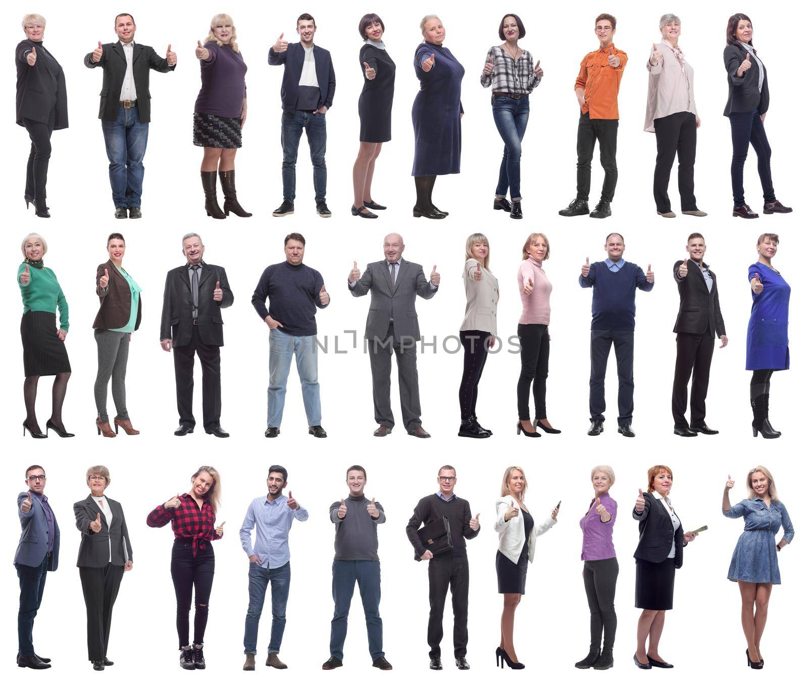 group of business people holding thumb up isolated by asdf