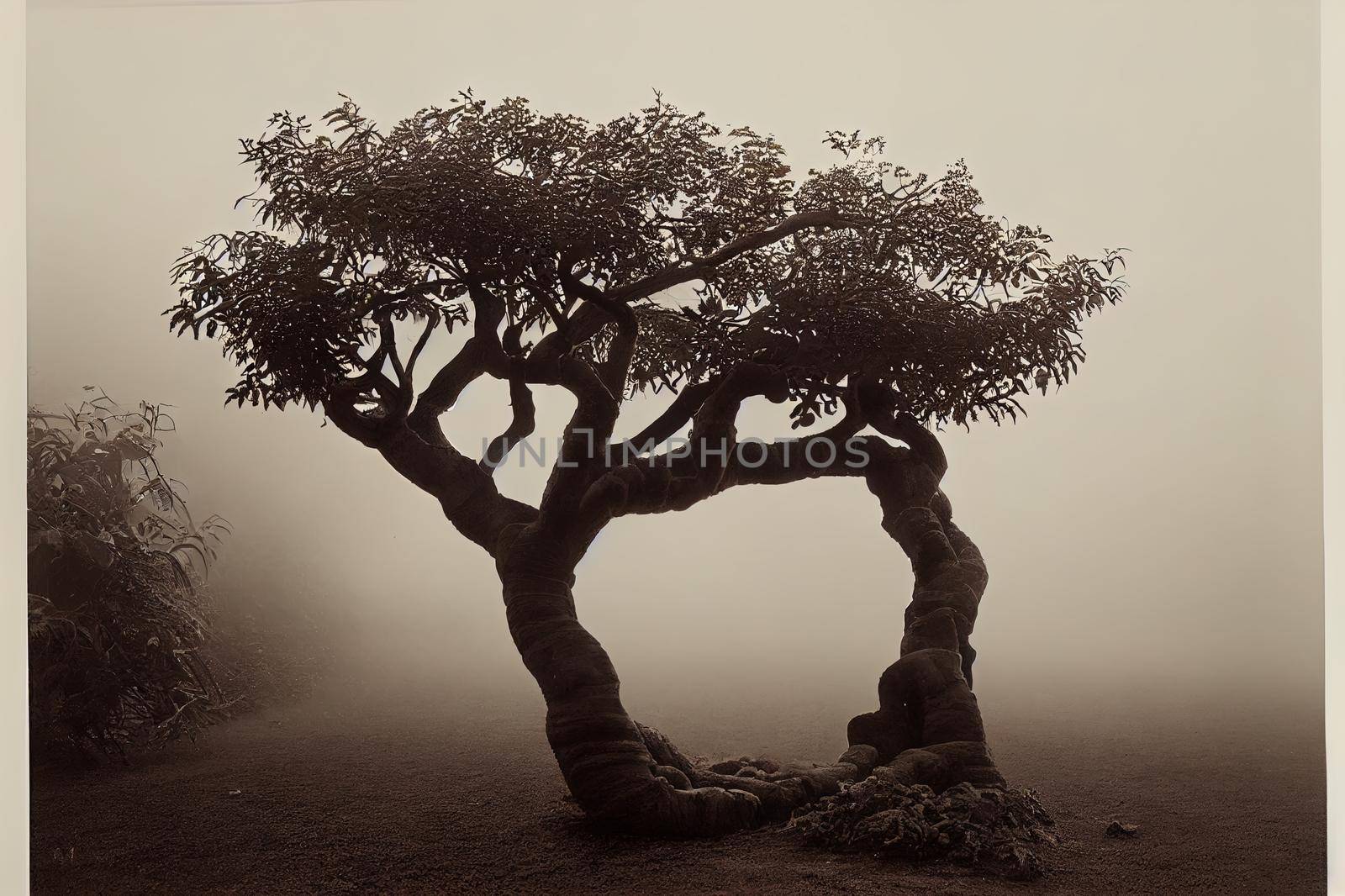 Ficus Benjamina tree in the garden on a foggy by 2ragon