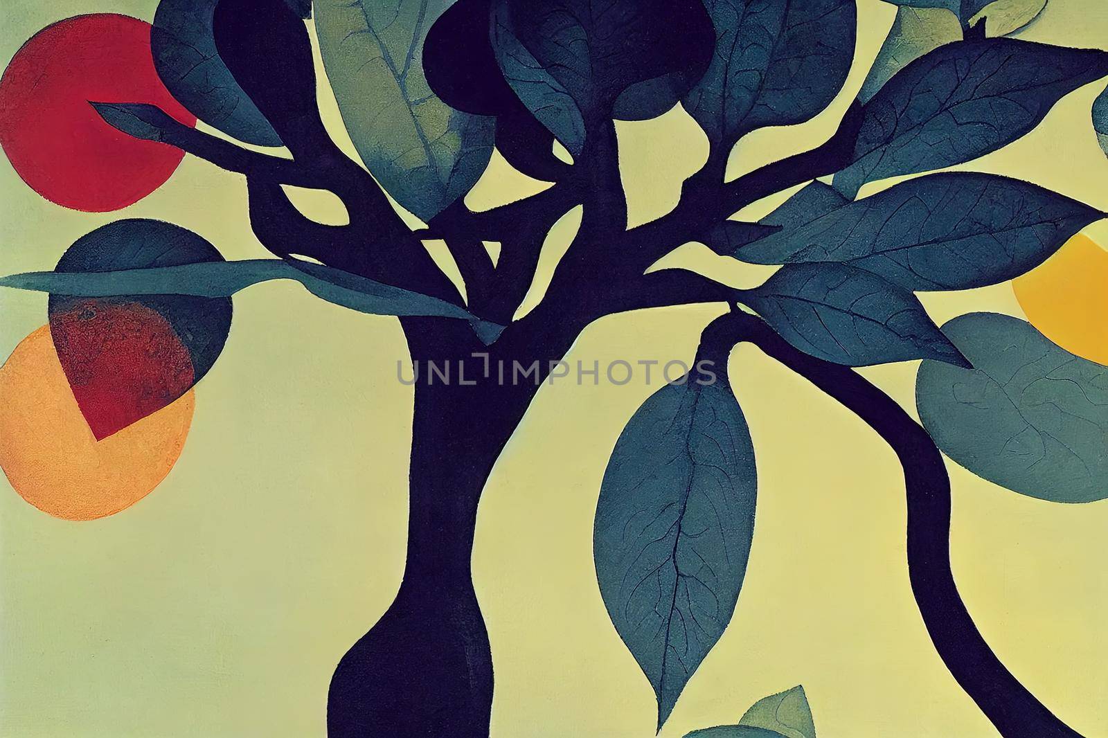 Ficus Benjamina tree in the garden on a foggy morning. High quality illustration