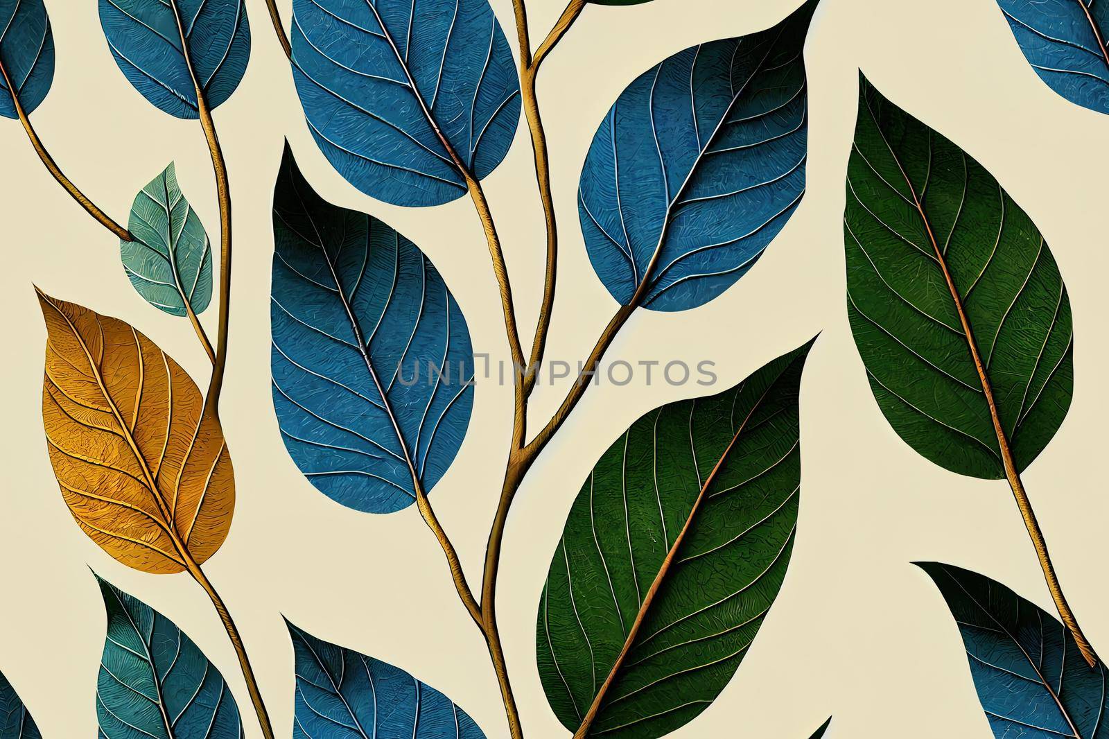 Seamless Realistic Leaves and Branches With Trendy Colors Allover Print Design perfect for interior, furniture and fashion Poplar Tree. High quality illustration