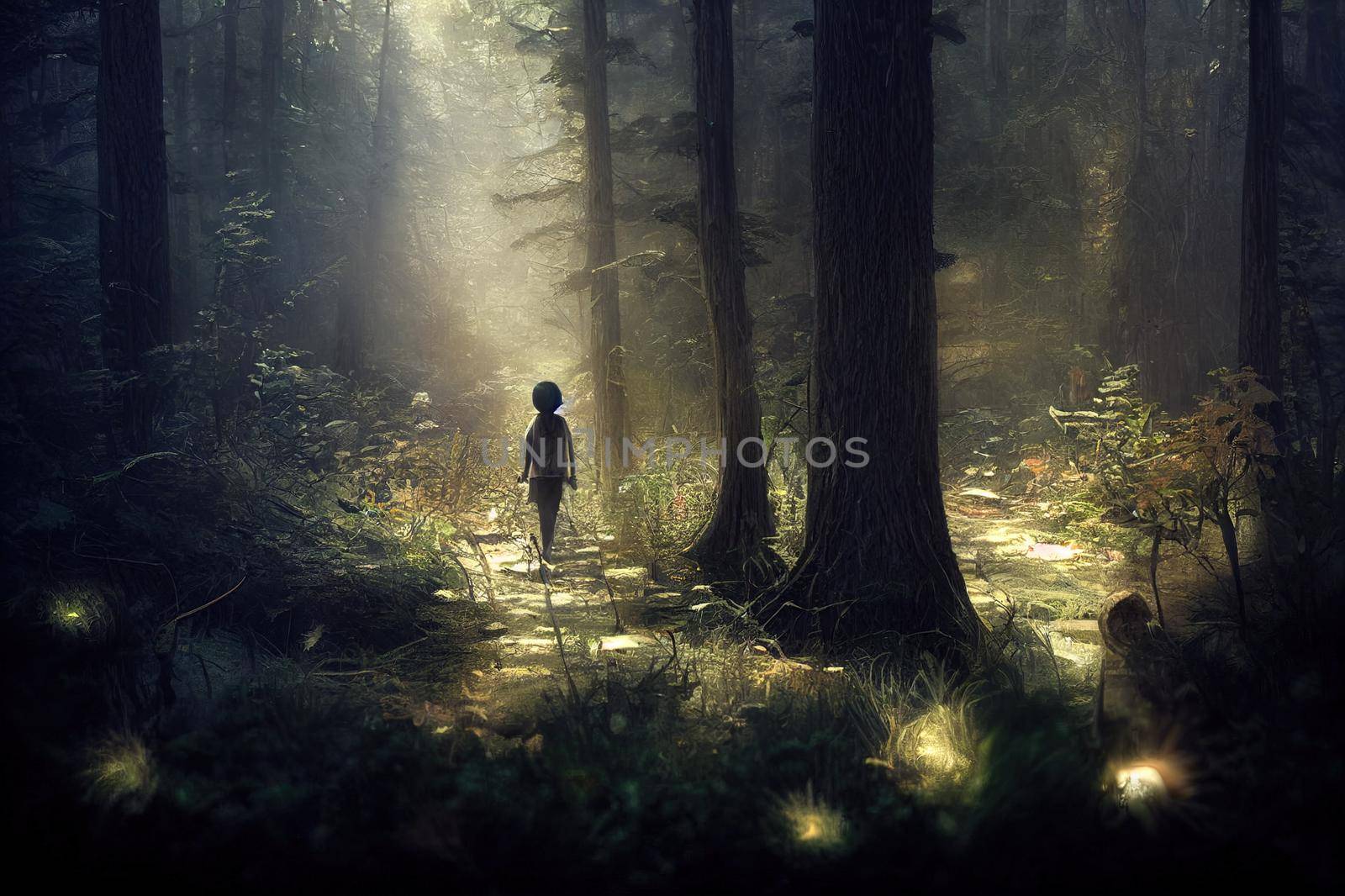 Lost in the woods. High quality illustration