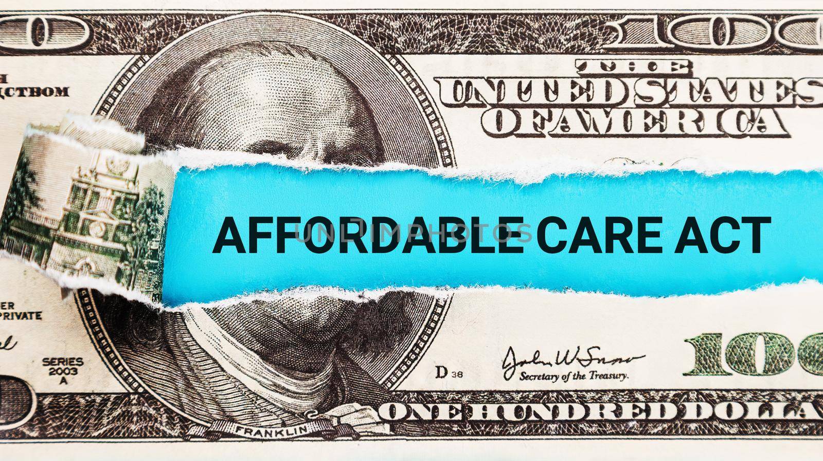 Words Affordable Care Act ACA written on with American Dollar-bills. The word Affordable Care Act on dollar usa background. The Patient Protection and Affordable Care Act.