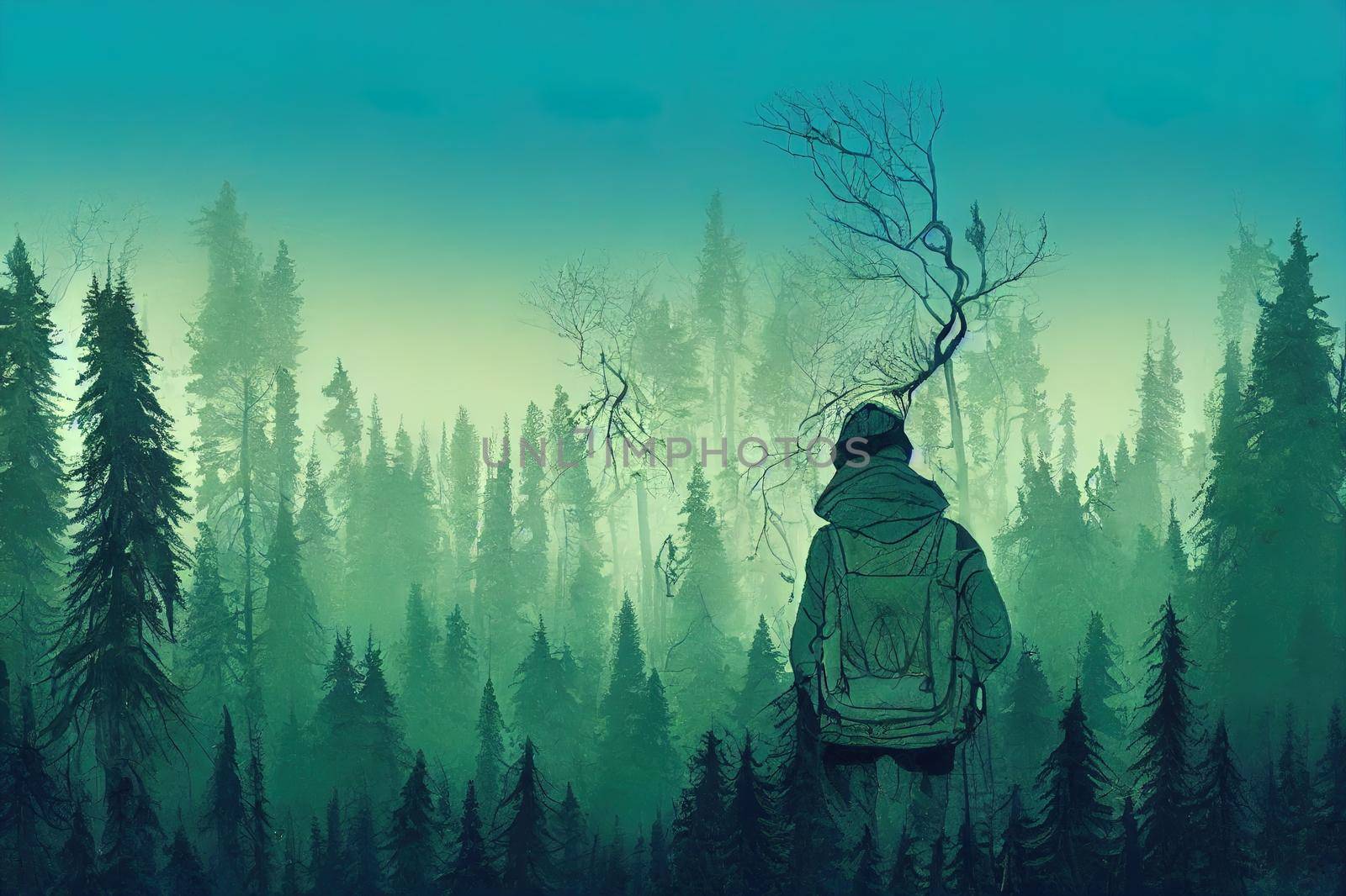 Forest mist in deep woods. High quality illustration