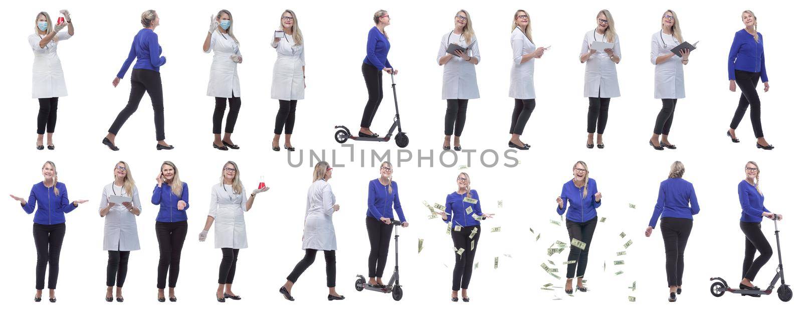 set of images of a woman in full growth. displays many concepts