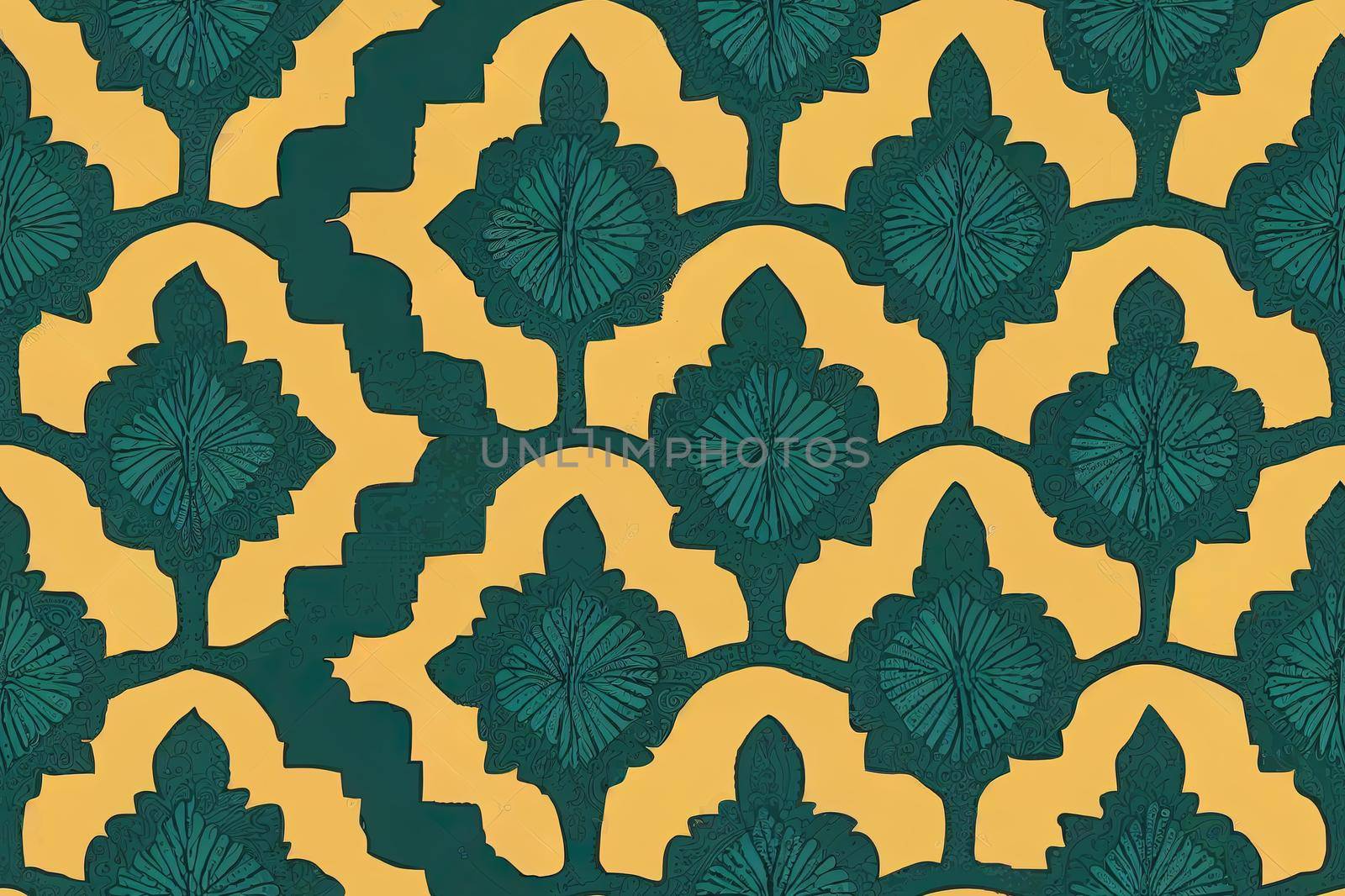 Seamless ornamental pattern Bohemian style indian pattern in green yellow and blue Trendy eastern design for fabric and interior textiles Paisley colorful design Vintage hand drawn ornate illustration. High quality illustration