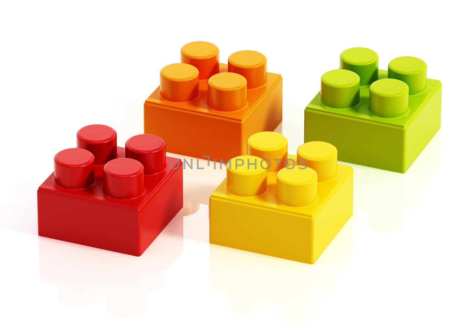 Square building blocks isolated on white background. 3D illustration by Simsek