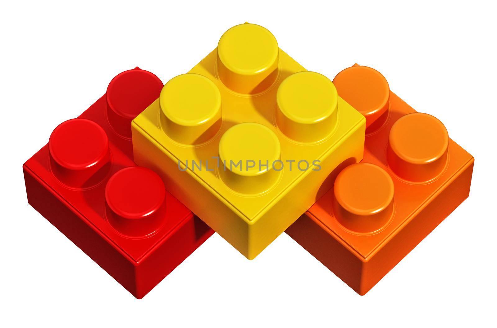 Square building blocks isolated on white background. 3D illustration by Simsek