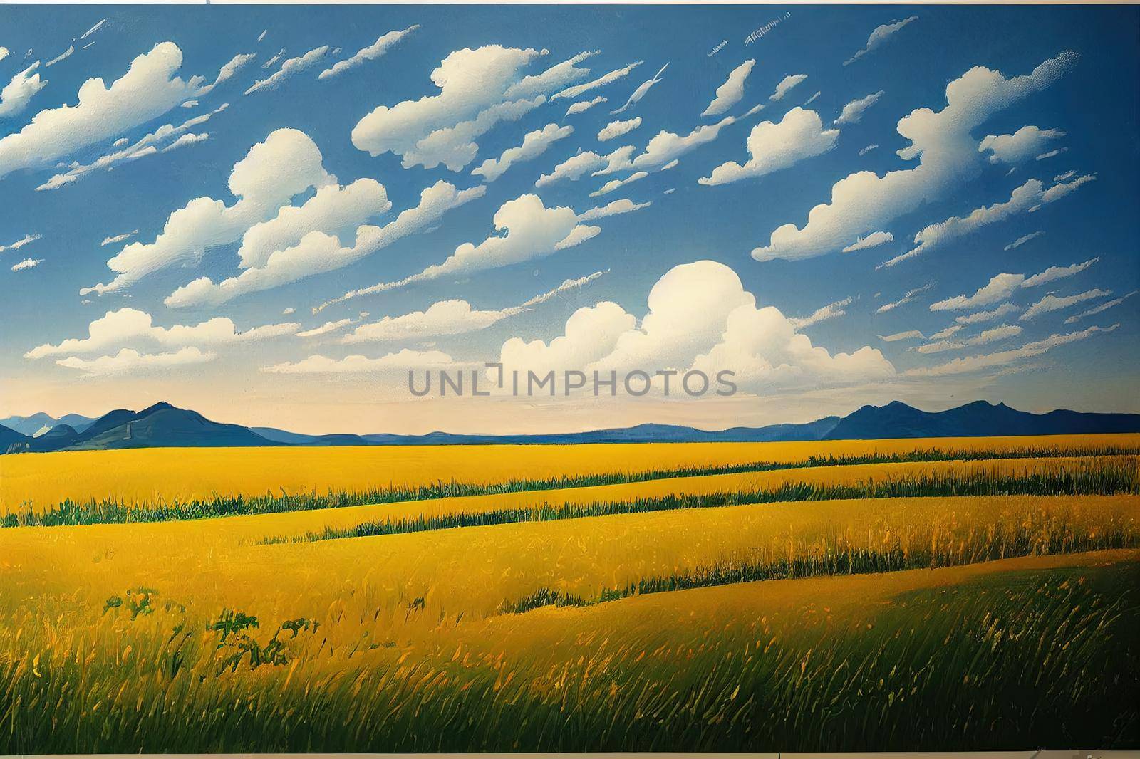 Blue sky and beautiful cloud with meadow tree. Plain landscape background for summer poster. The best view for holiday.. High quality illustration