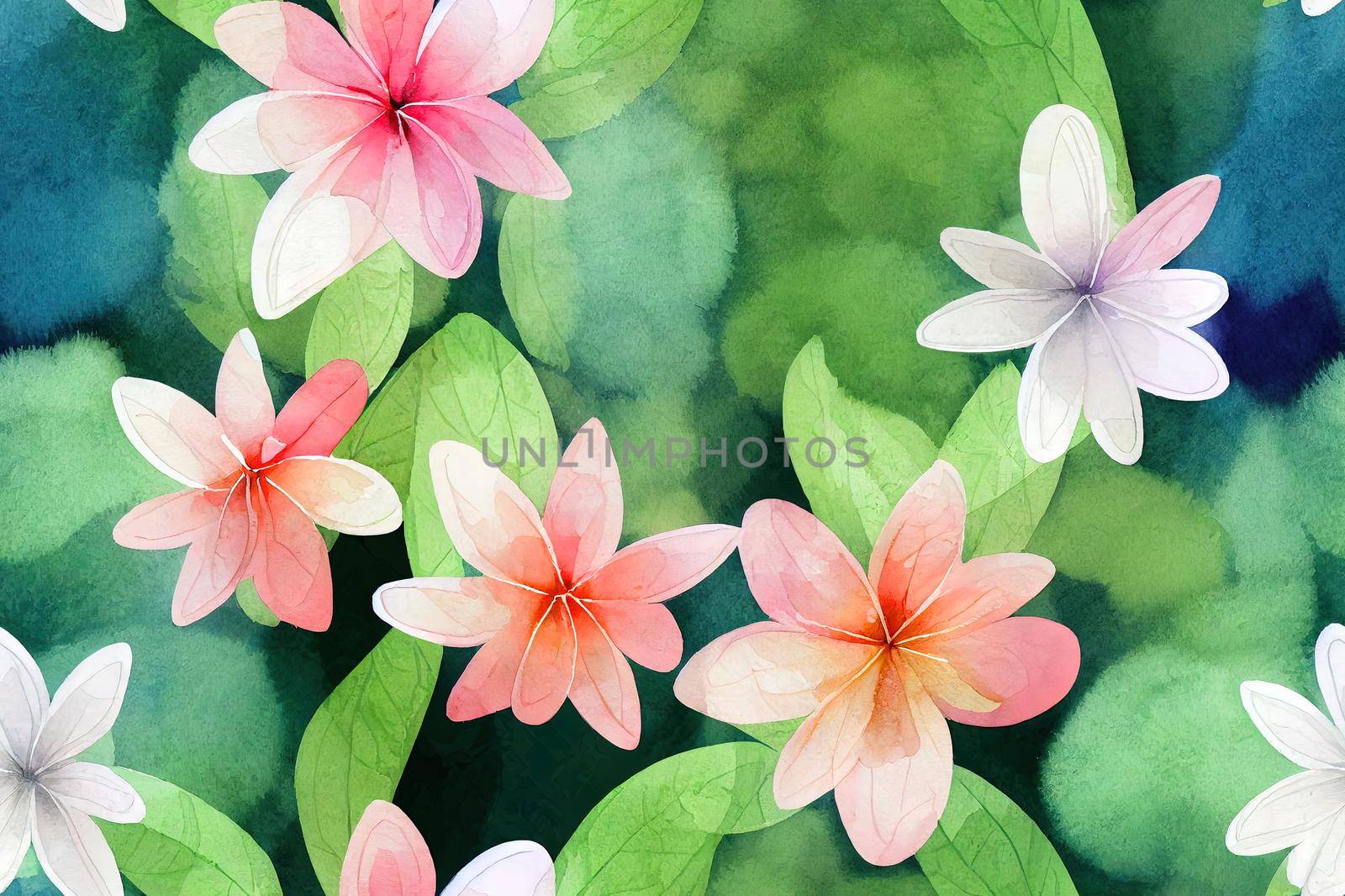 Nature flowers and leaves watercolor seamless pattern. Background flowers. High quality illustration