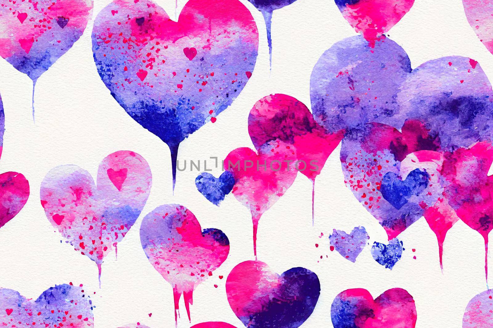 Seamless pattern with hearts and closed eyes drawn with a rough brush. Sketch, grunge, watercolor, paint. Girly illustration.. High quality illustration