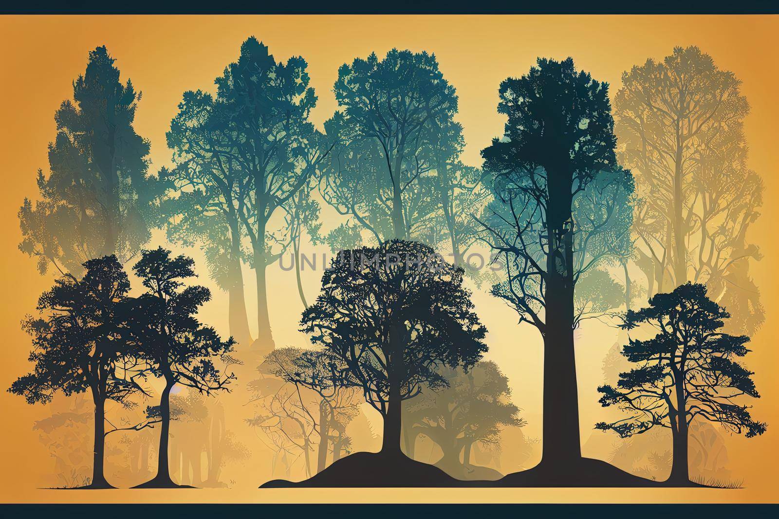 Tree collection, Forest silhouette, isolated on white, 2d illustration. by 2ragon