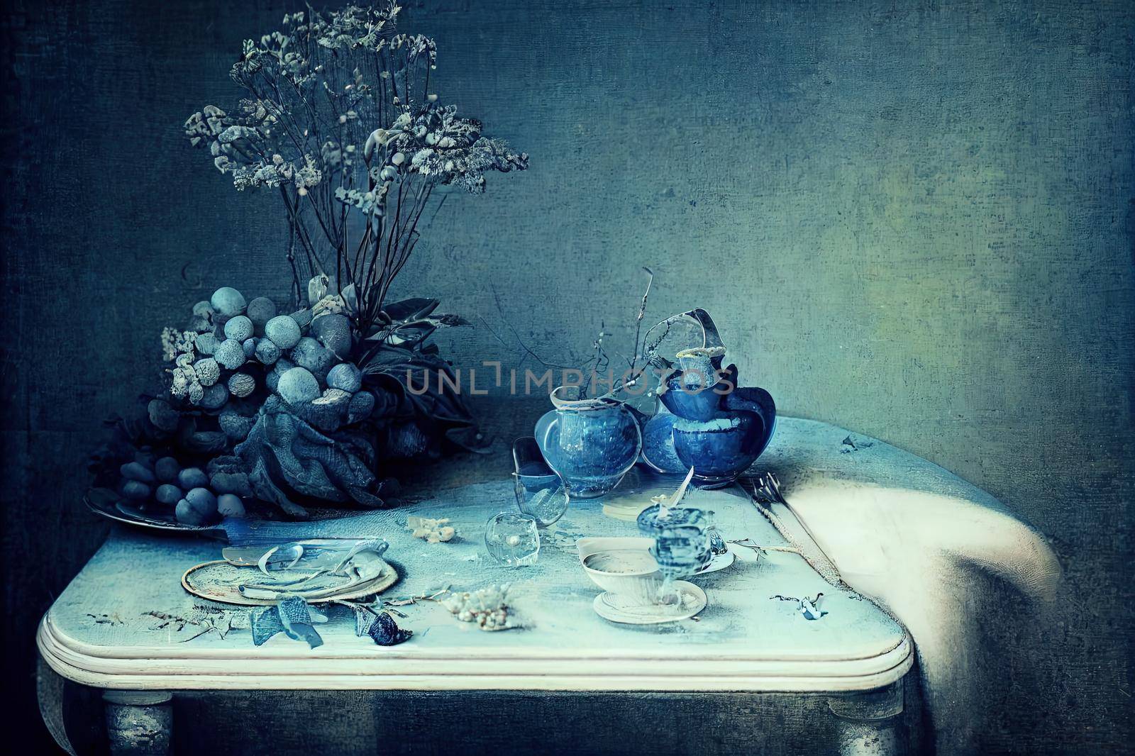 beautiful blue blurred background of winter and shabby table. High quality illustration