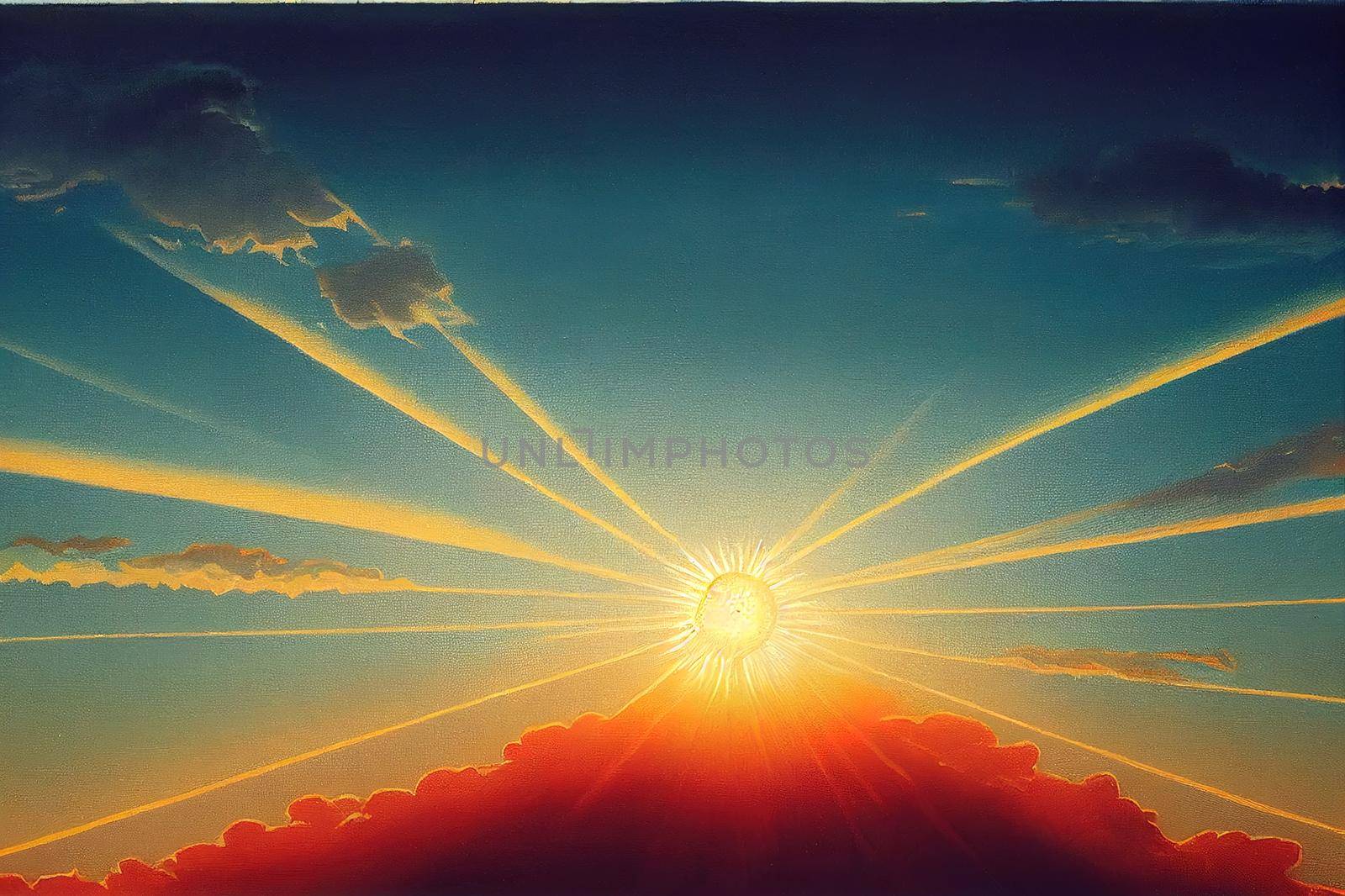 Sunset on blue sky. Blue sky with some clouds. blue sky clouds, summer skies, cloudy blue sky. High quality illustration