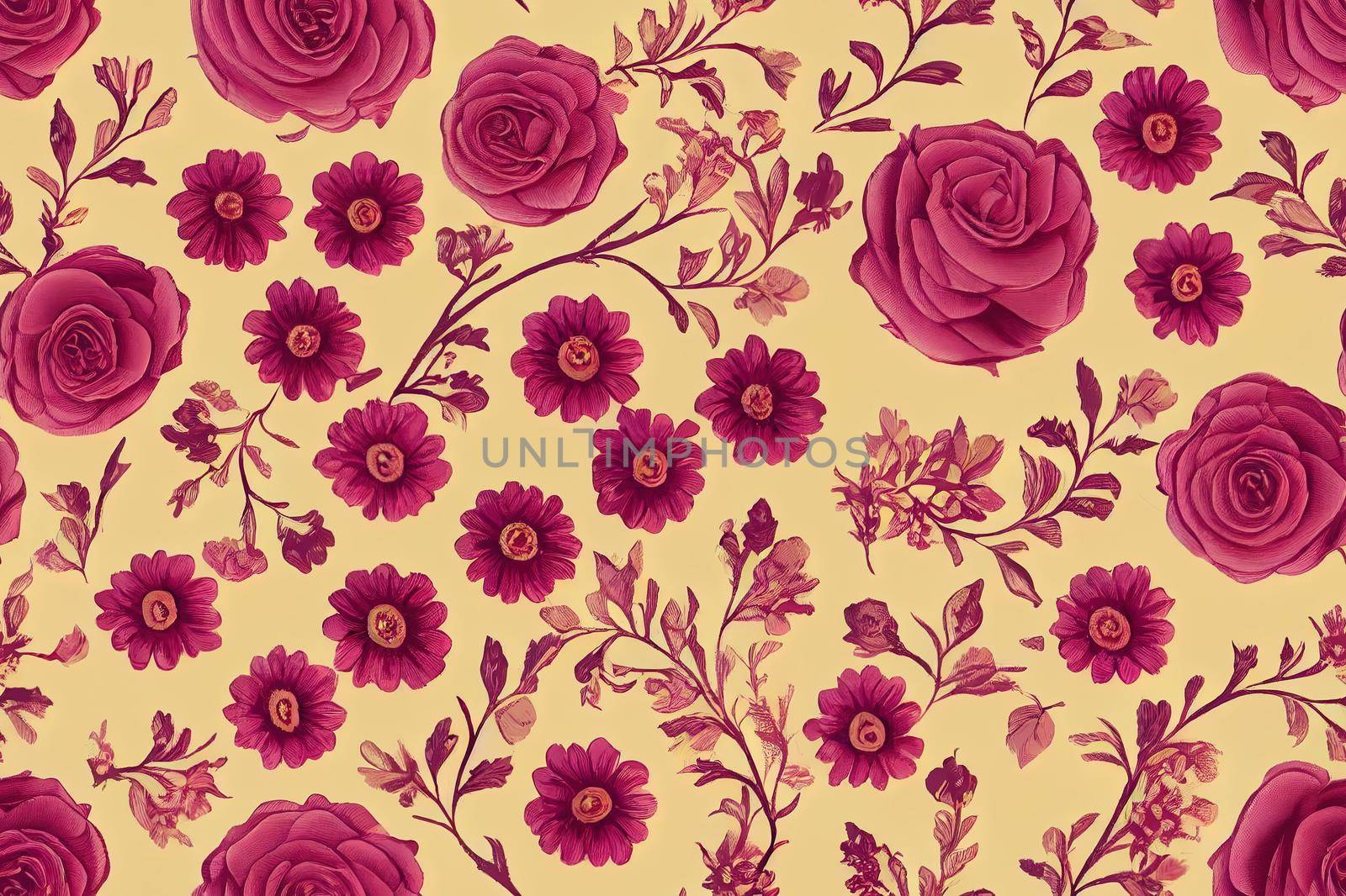 Floral vintage seamless pattern for silk square scarf. Enchanted Vintage Flowers. Arts and Crafts movement inspired. Design for wrapping paper, wallpaper, fabrics and fashion clothes.. High quality illustration
