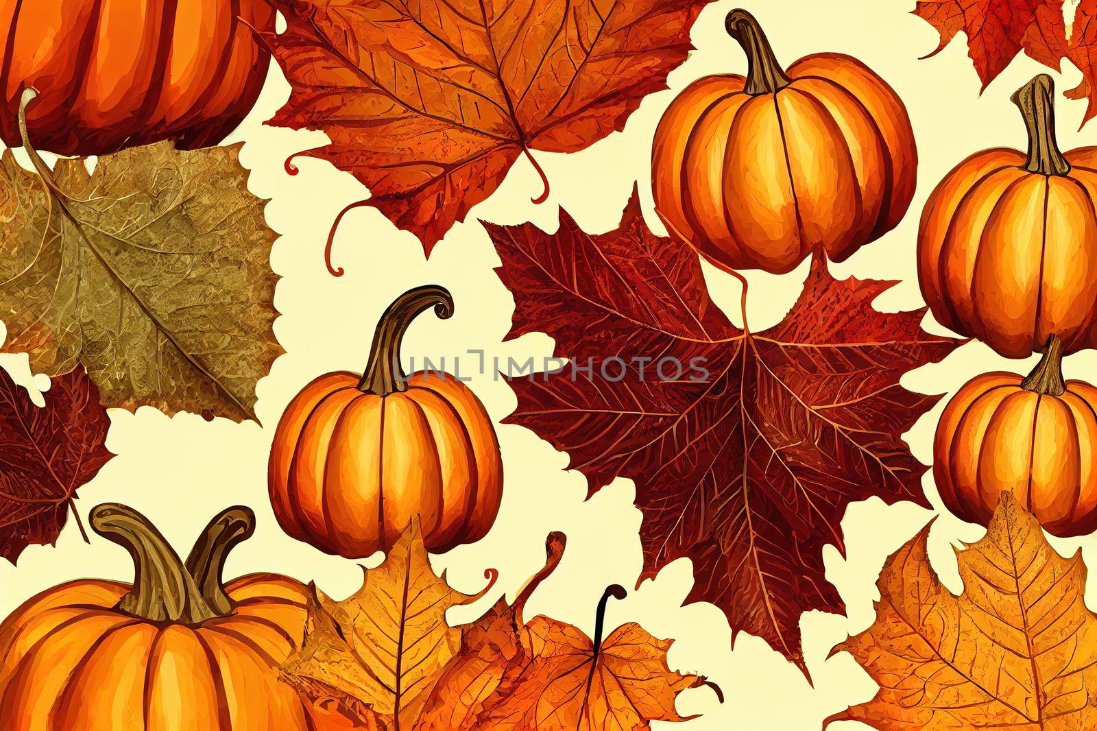 autumn illustration. several cute autumn pumpkins with curly roots by 2ragon