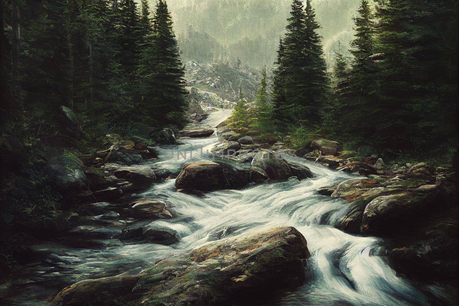 River stream in the mountains. Mountain river stream in by 2ragon