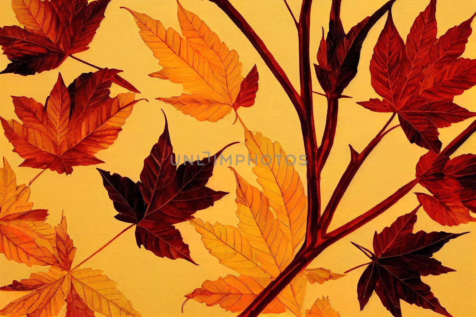 golden oriental background material depicting autumn leaves by 2ragon