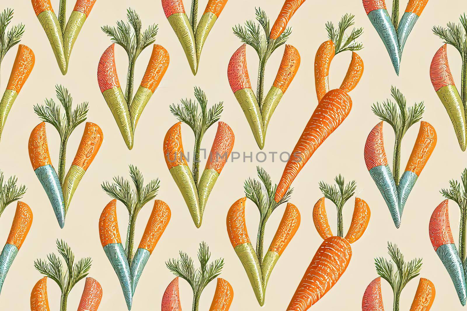 Striped carrot. Seamless doodle pattern. Cartoon design. 2d texture. by 2ragon