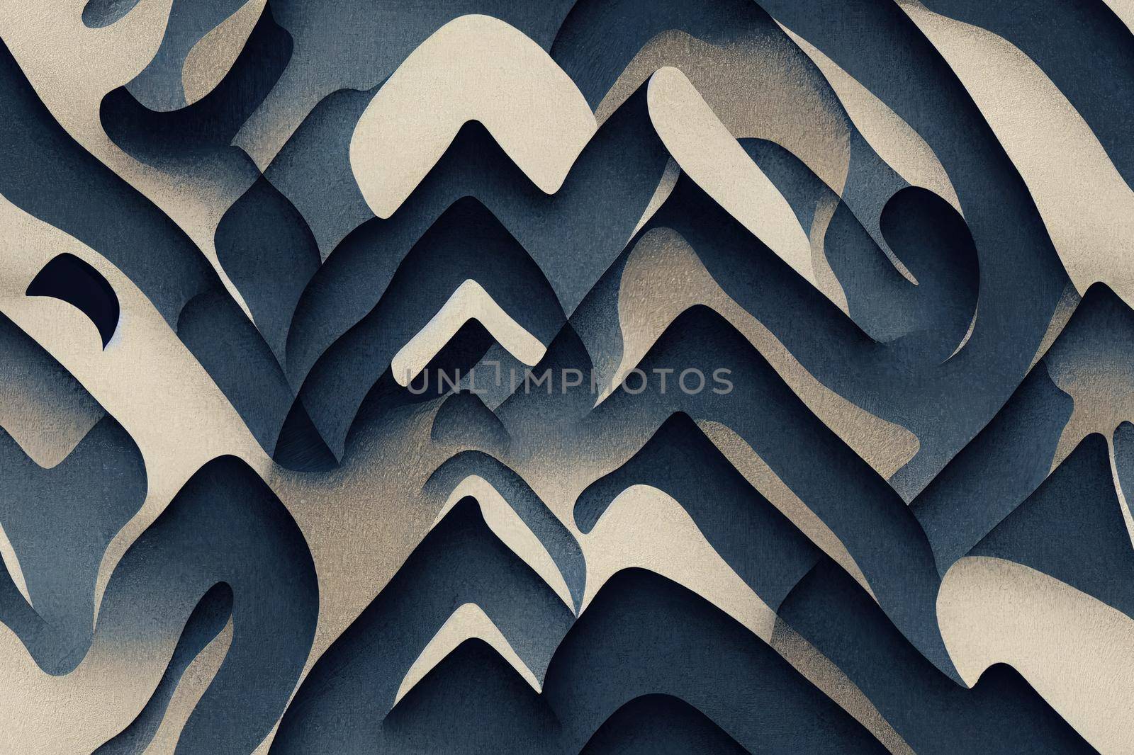 Abstract brushed strokes motif on washed indigo textured background. Seamless pattern.. High quality illustration
