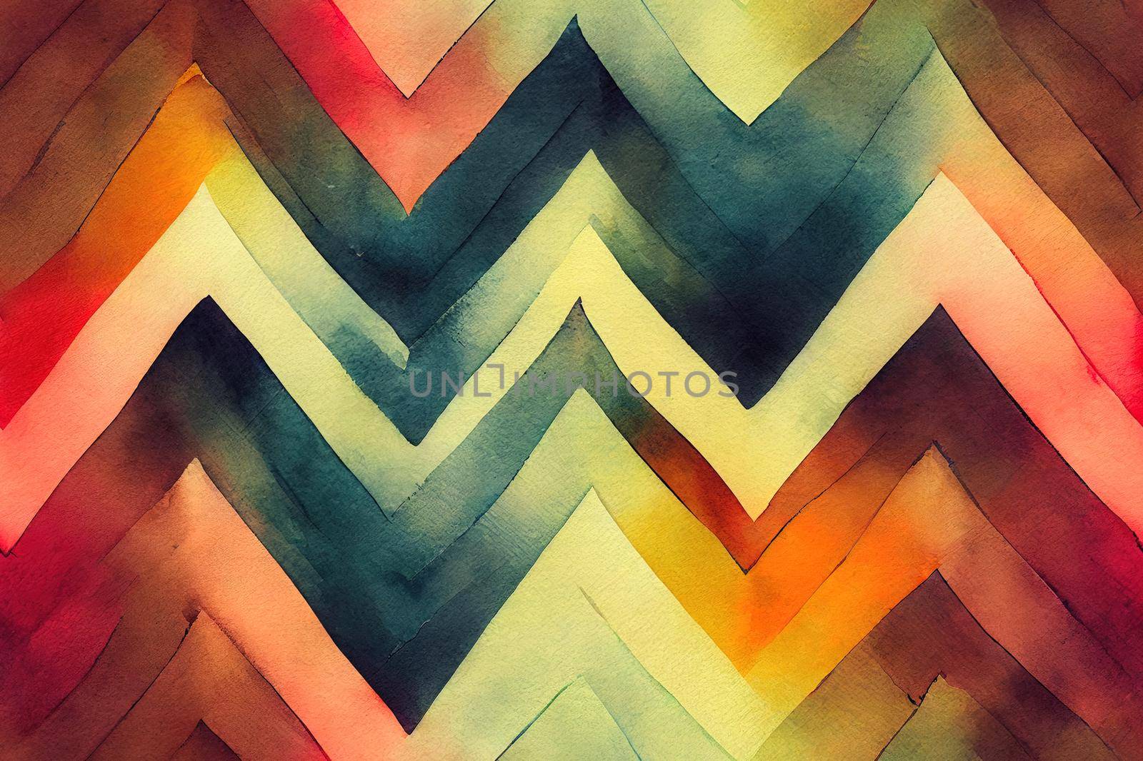 Seamless geometric watercolor chevron pattern on paper texture. High quality illustration