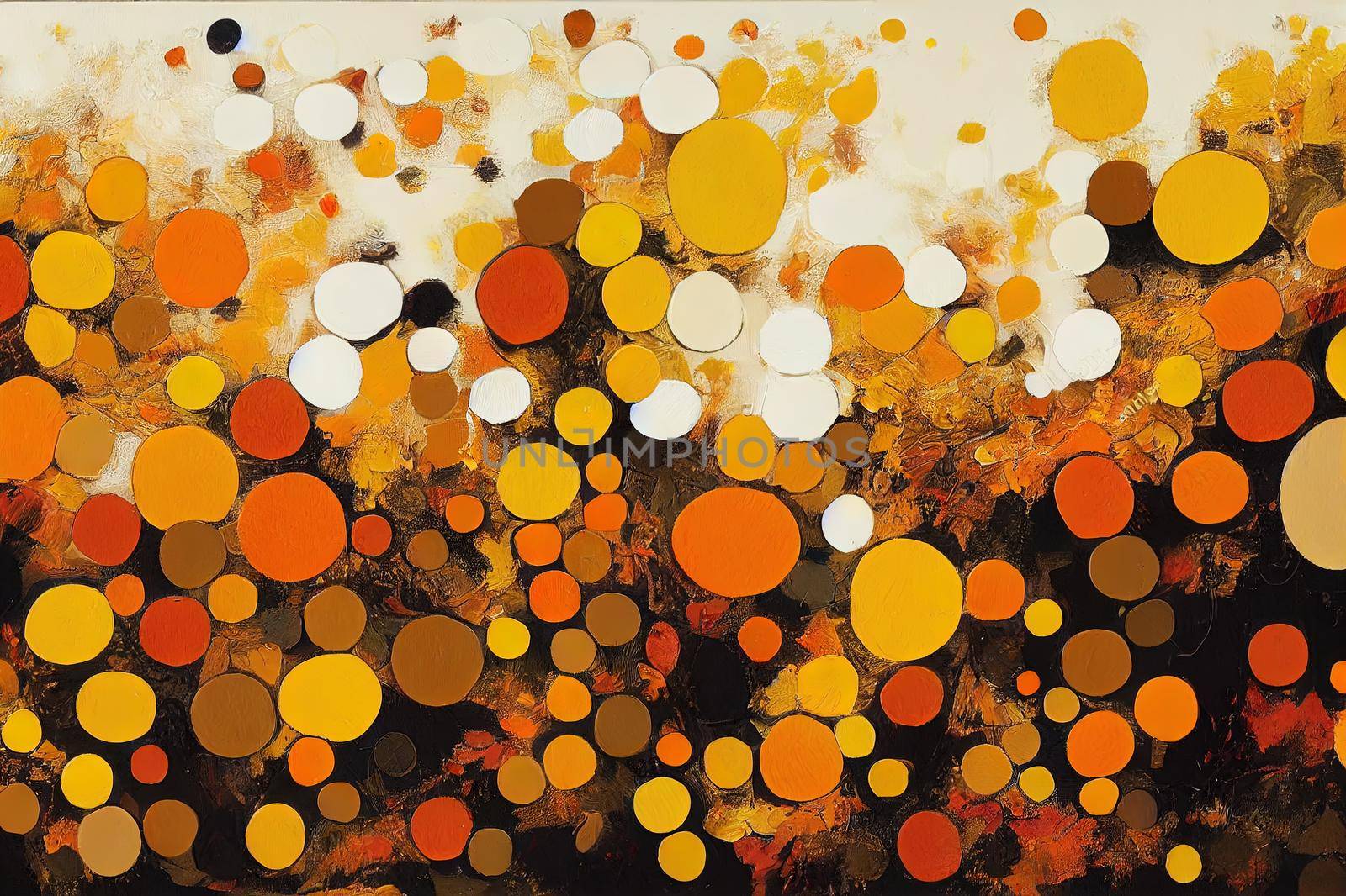 Abstract background autumn painting. Orange brown yellow beige mixed colors of oil paint. A fragment of an artwork in different shades of autumn shades. Modern handmade design with a brush on canvas. High quality illustration