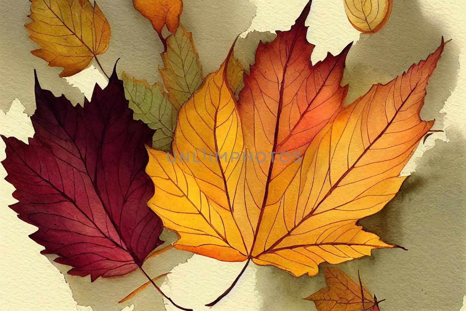 Autumn leaves watercolor illustration for Decorative element. High quality illustration