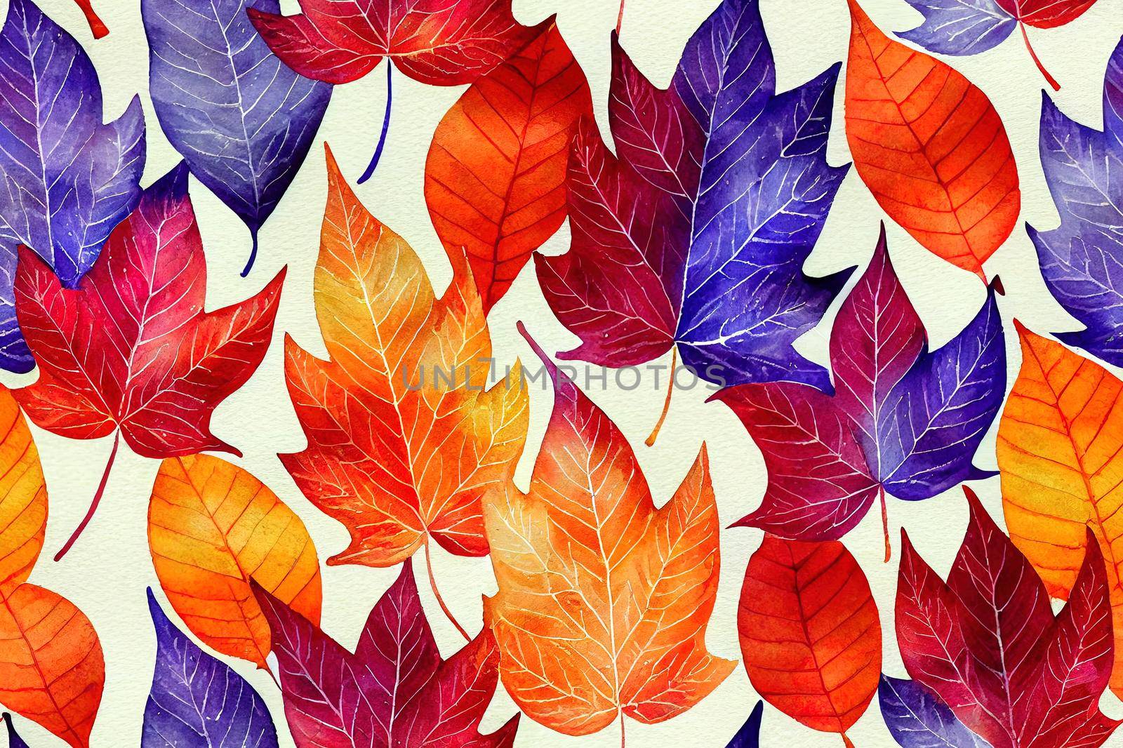 Seamless pattern with hand drawn watercolor fall leaves for fabric, poster, card, wallpaper, wrapping paper, and home decor. High quality illustration