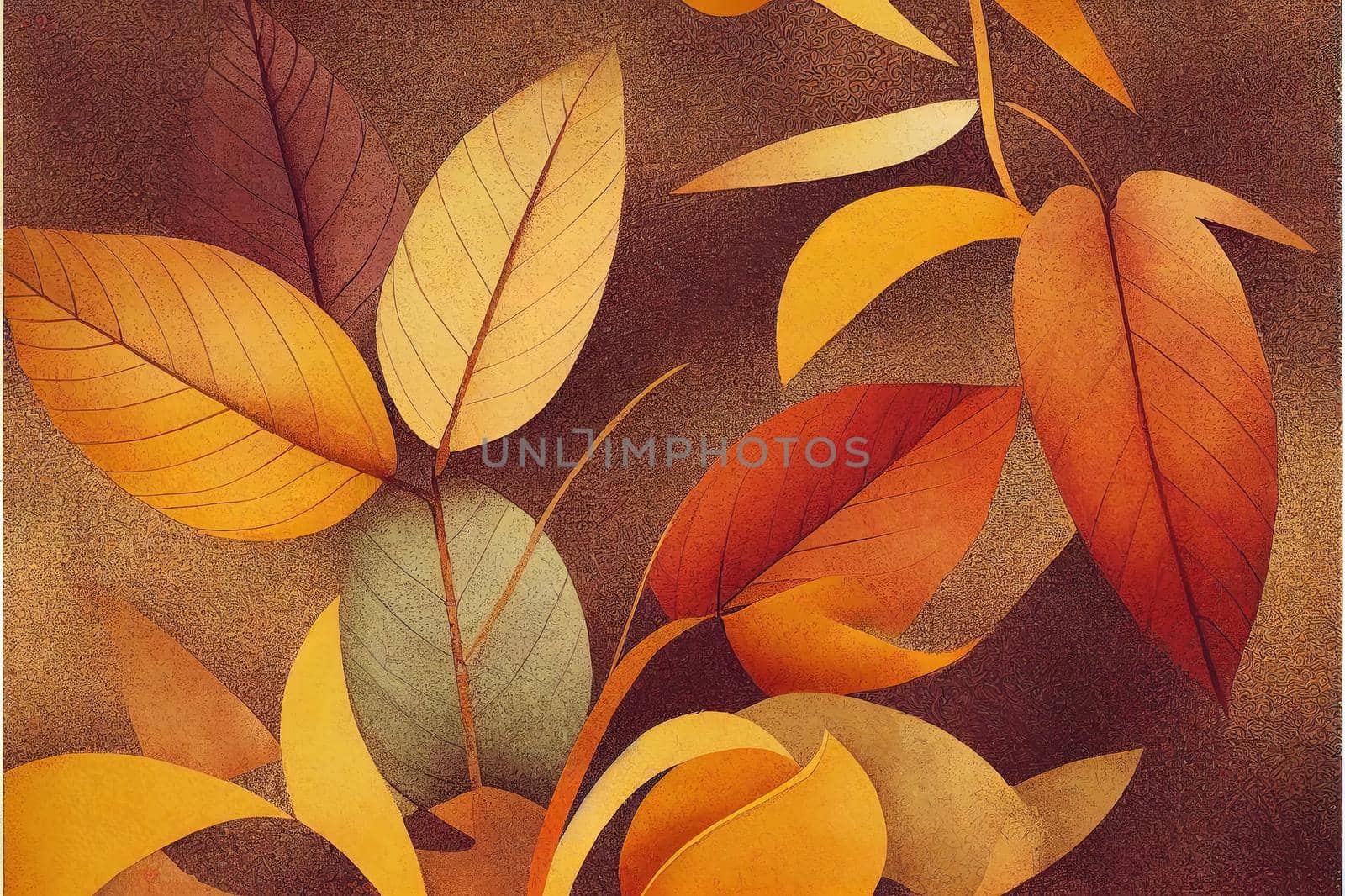 An abstract artistic illustration for the autumn season in a retro vintage style for a nostalgic atmosphere with a beautiful background in autumnal earth tones for pleasant design and decoration. High quality illustration
