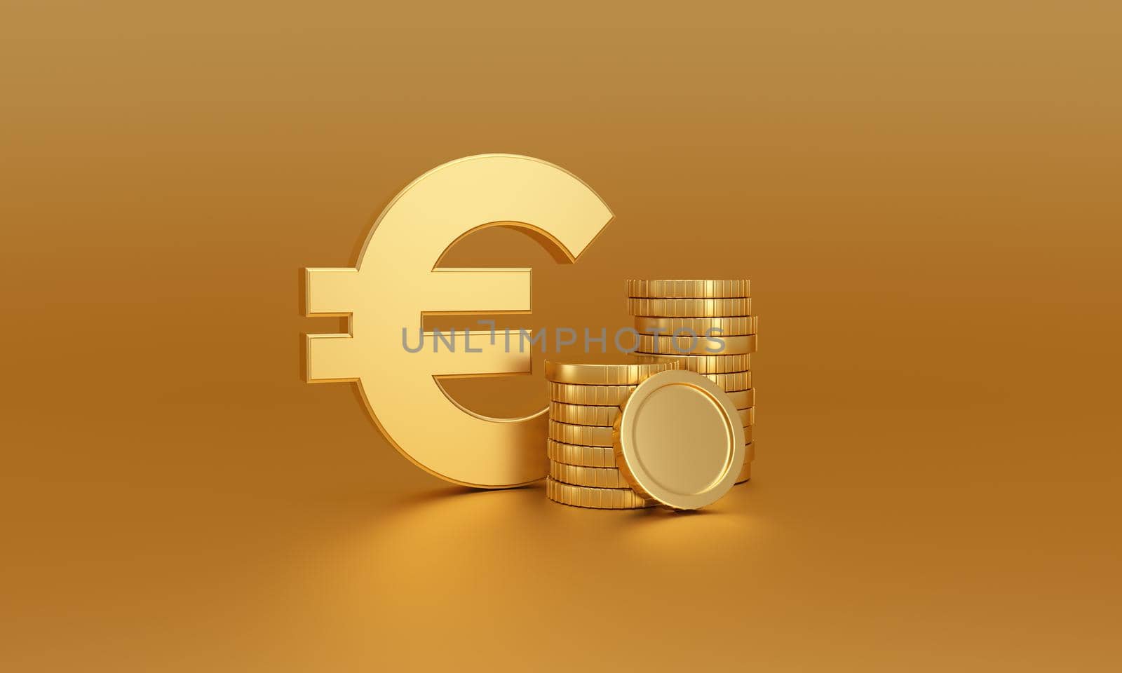Stack of gold coins next to euro symbol on a golden background. Currency exchange. by ImagesRouges