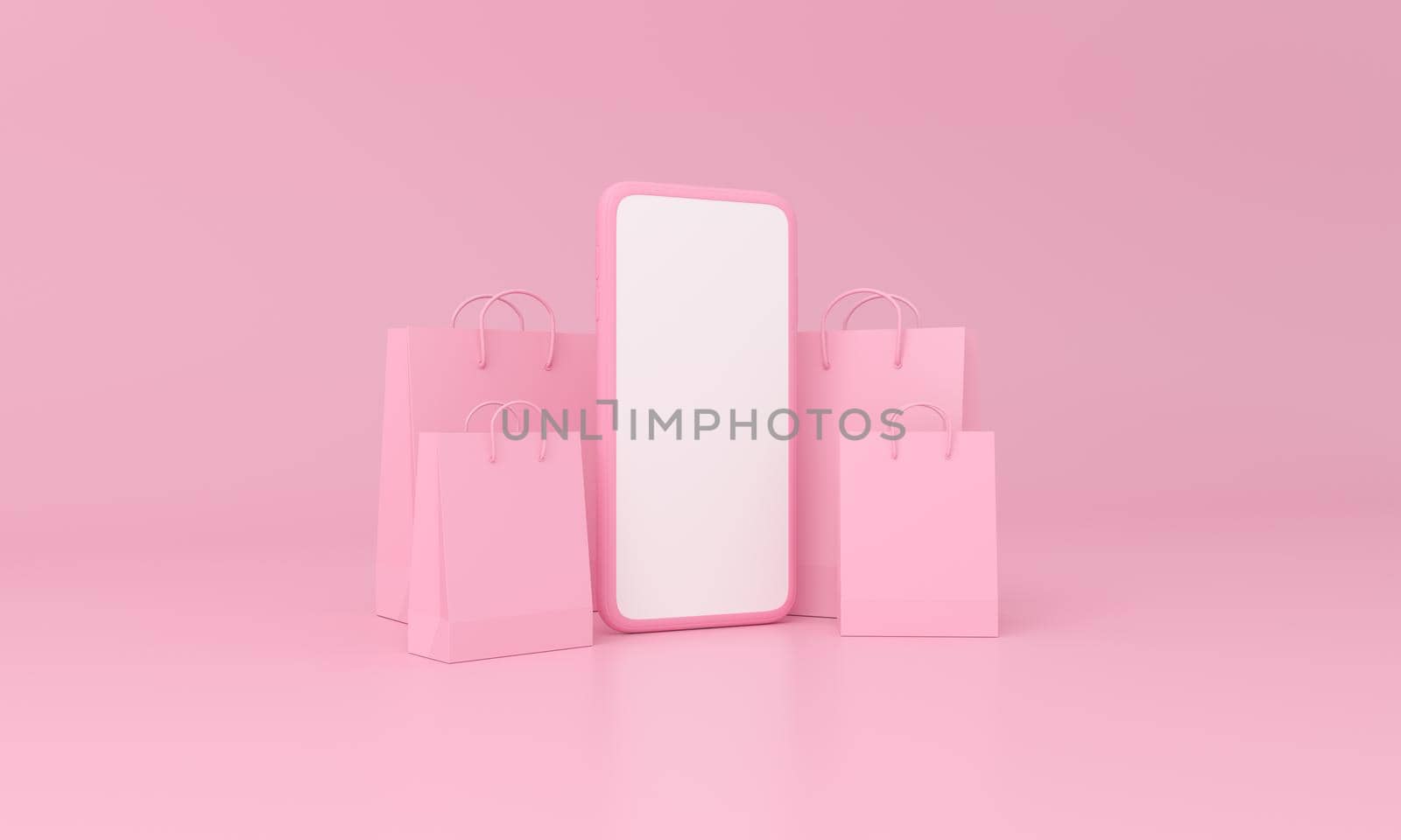 Shopping bag pay online transaction via smartphone. Online payment concept. by ImagesRouges