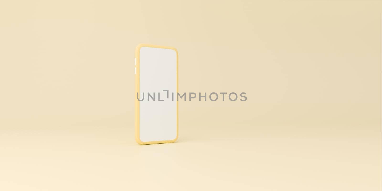 Yellow mobile phone with space for text or design on studio background. 3d rendering.