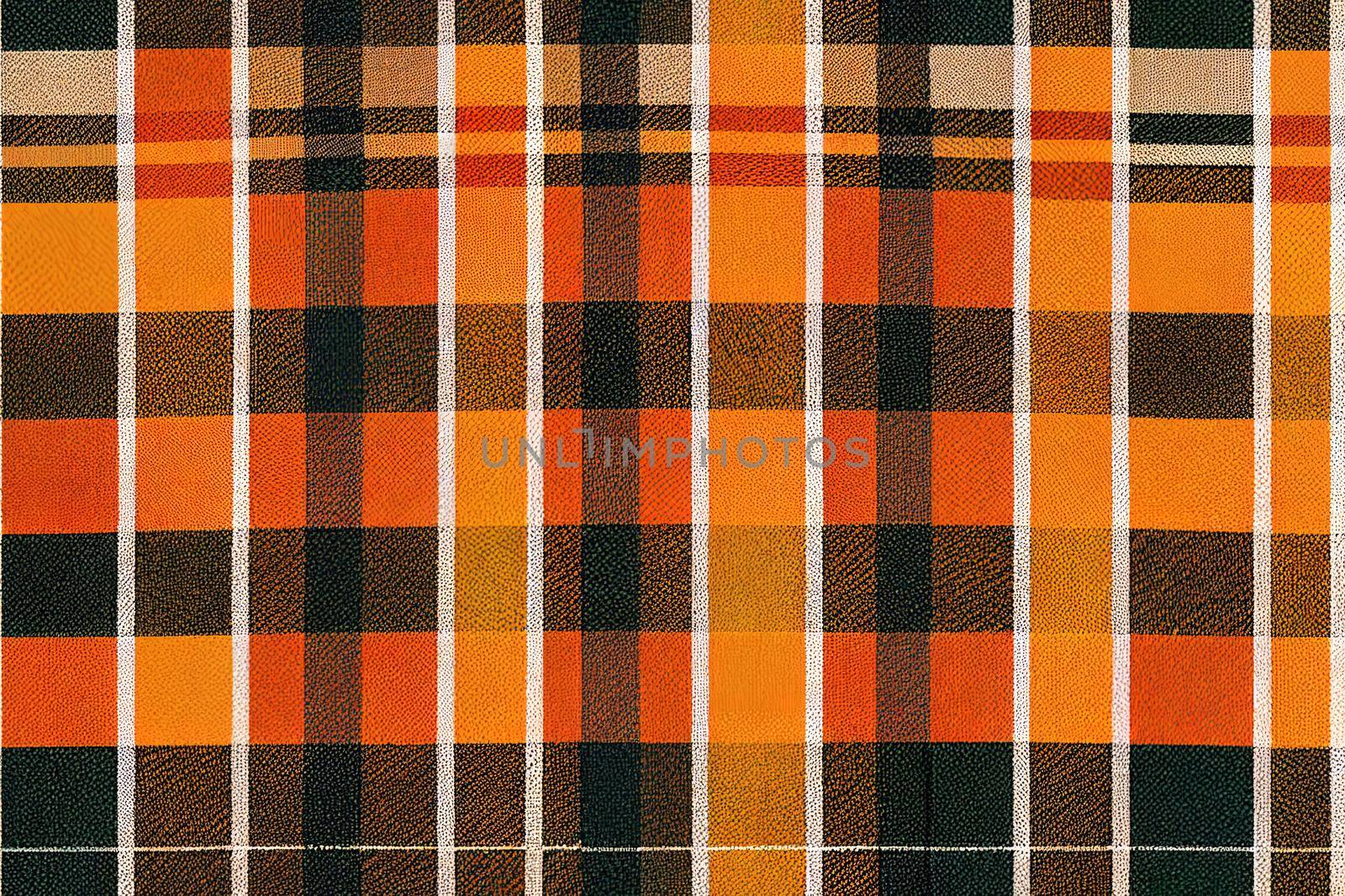 Woodland brown tartan seamless border textile. Tonal autumnal forest plaid with organic texture. banner of orange stripe for rough washi tape.. High quality illustration