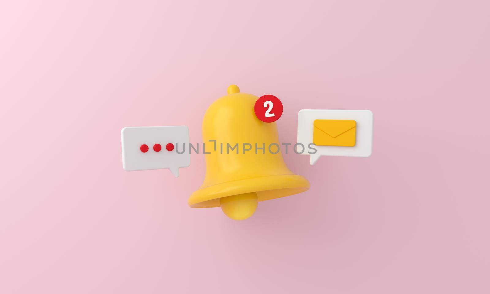 Notification message bell icon alert and alarm mail on pink background. by ImagesRouges