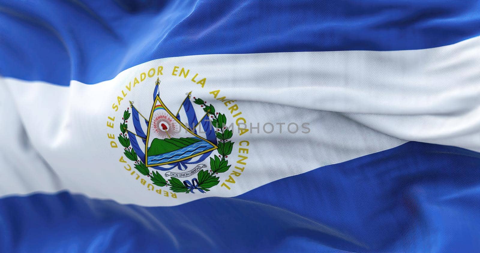 Close-up view of the El Salvador national flag waving in the wind by rarrarorro