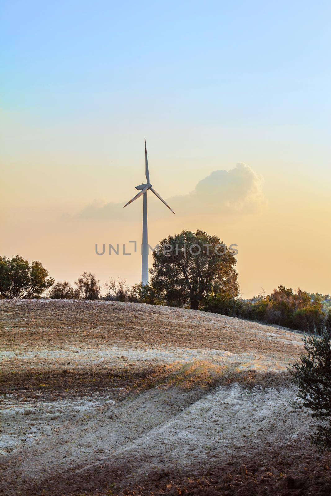 Nice photo of a windmill in Polignano a Mare, town in the province of Bari, Puglia, southern Italy on the Adriatic Sea. City on cliffs, heaven on the earth.