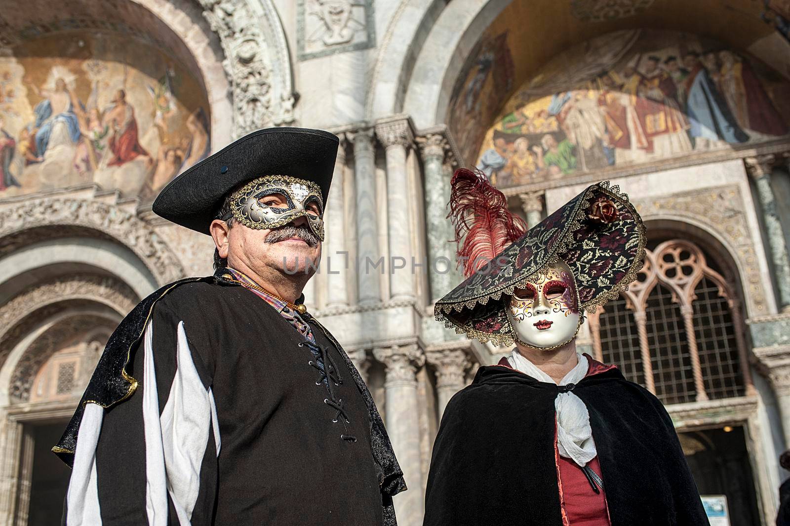 VENICE, ITALY - Febrary 22 2019: The masks of the Venice carnival 2019