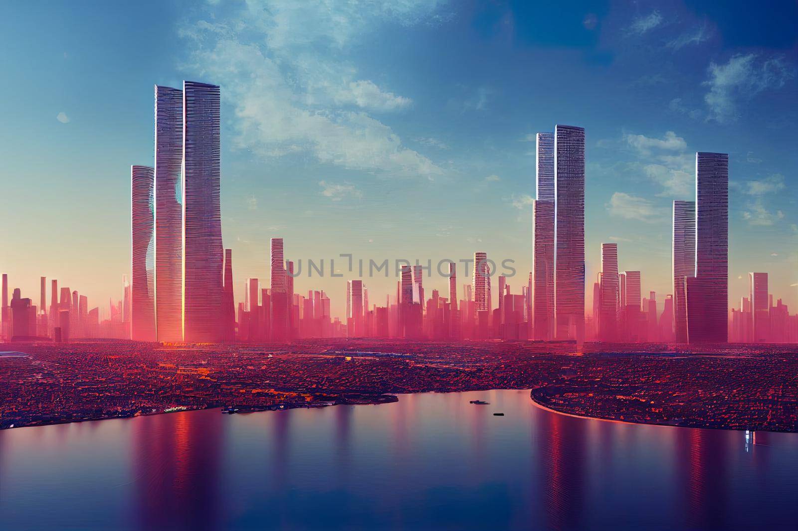 Techno mega city urban and futuristic technology concepts, original 3d rendering. High quality illustration