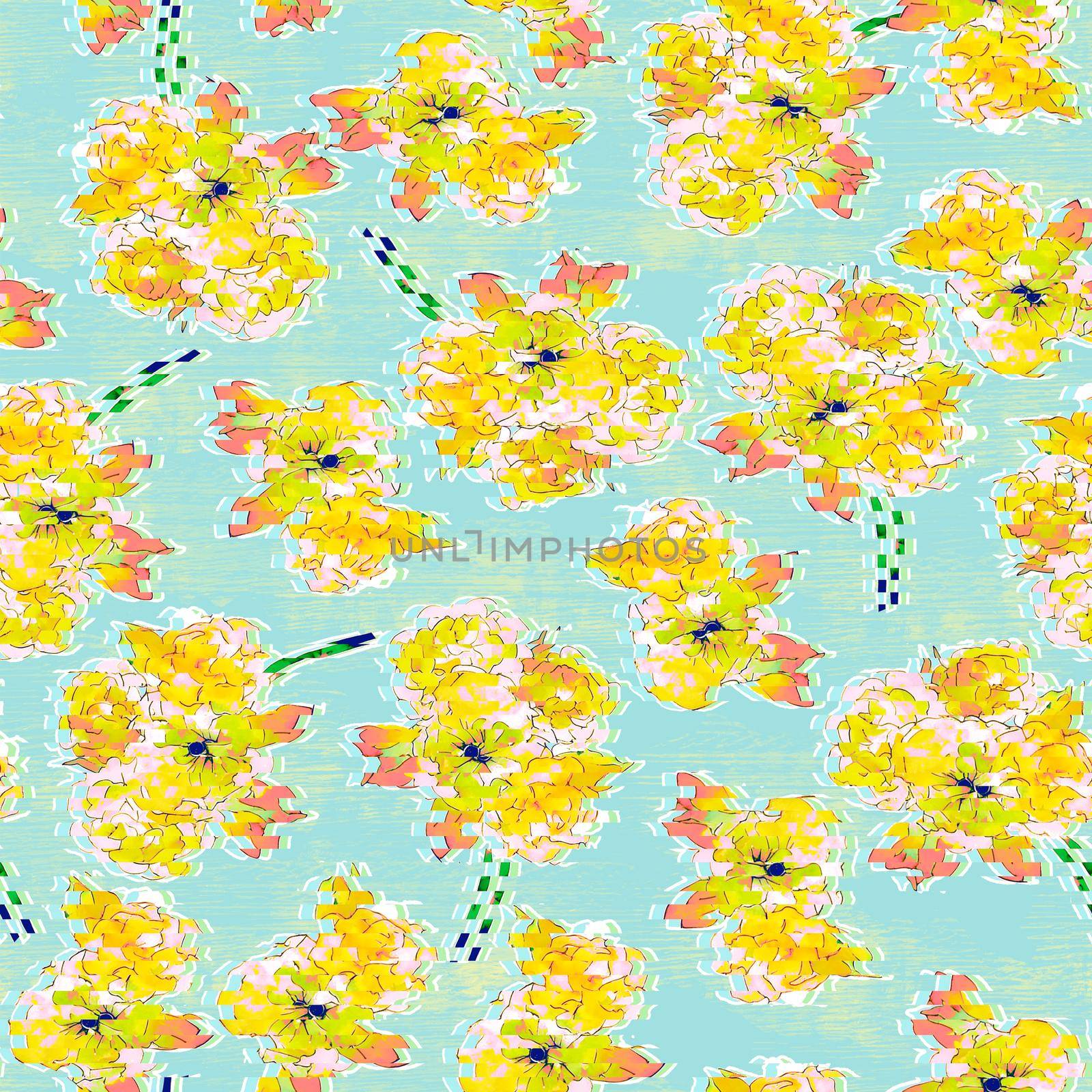 Abstract art background. Beautiful watercolor pattern with yellow flowers watercolor pattern on light background for textile design. Modern background.