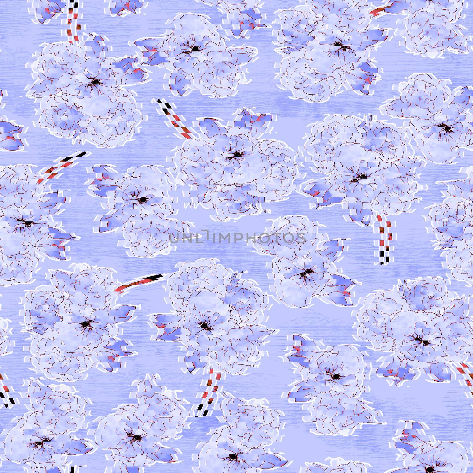 Violet flowers watercolor pattern in abstract style on white background for textile design. by fireFLYart