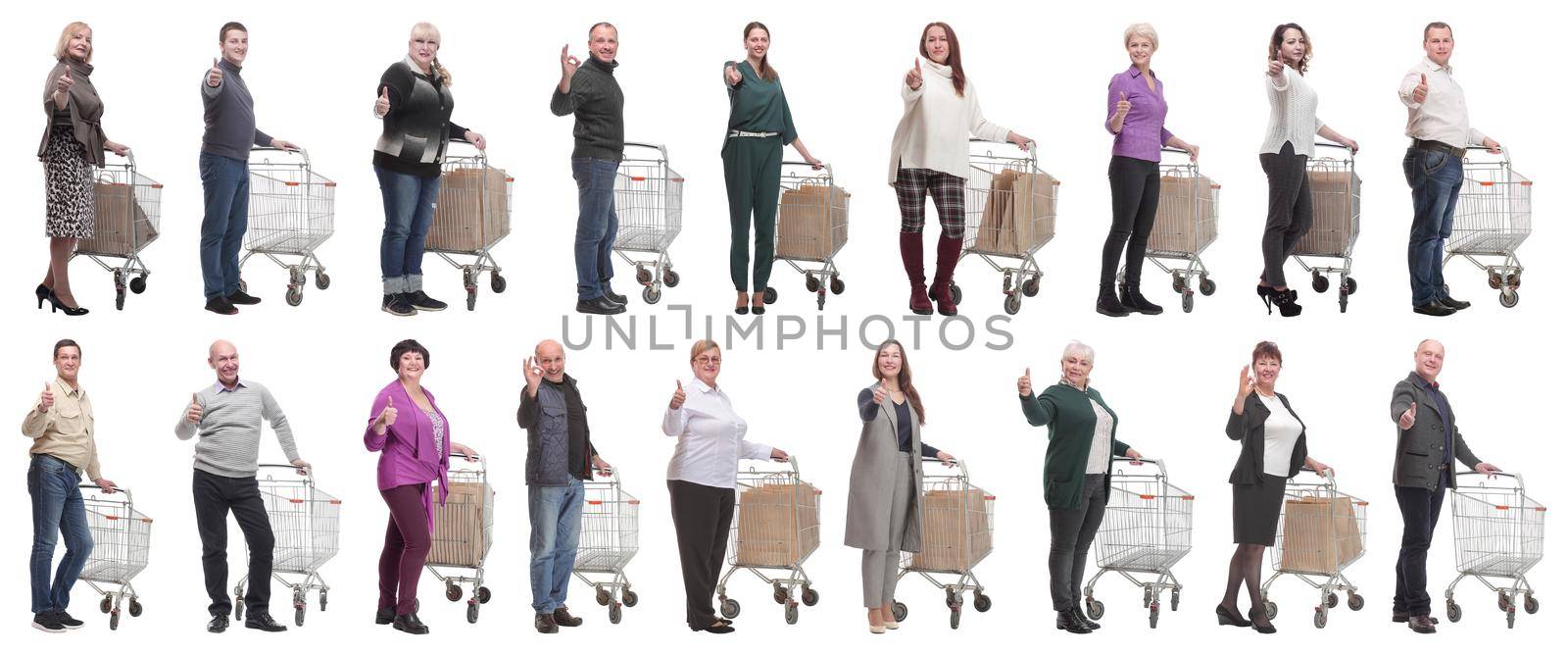 group of people with cart showing thumbs up by asdf