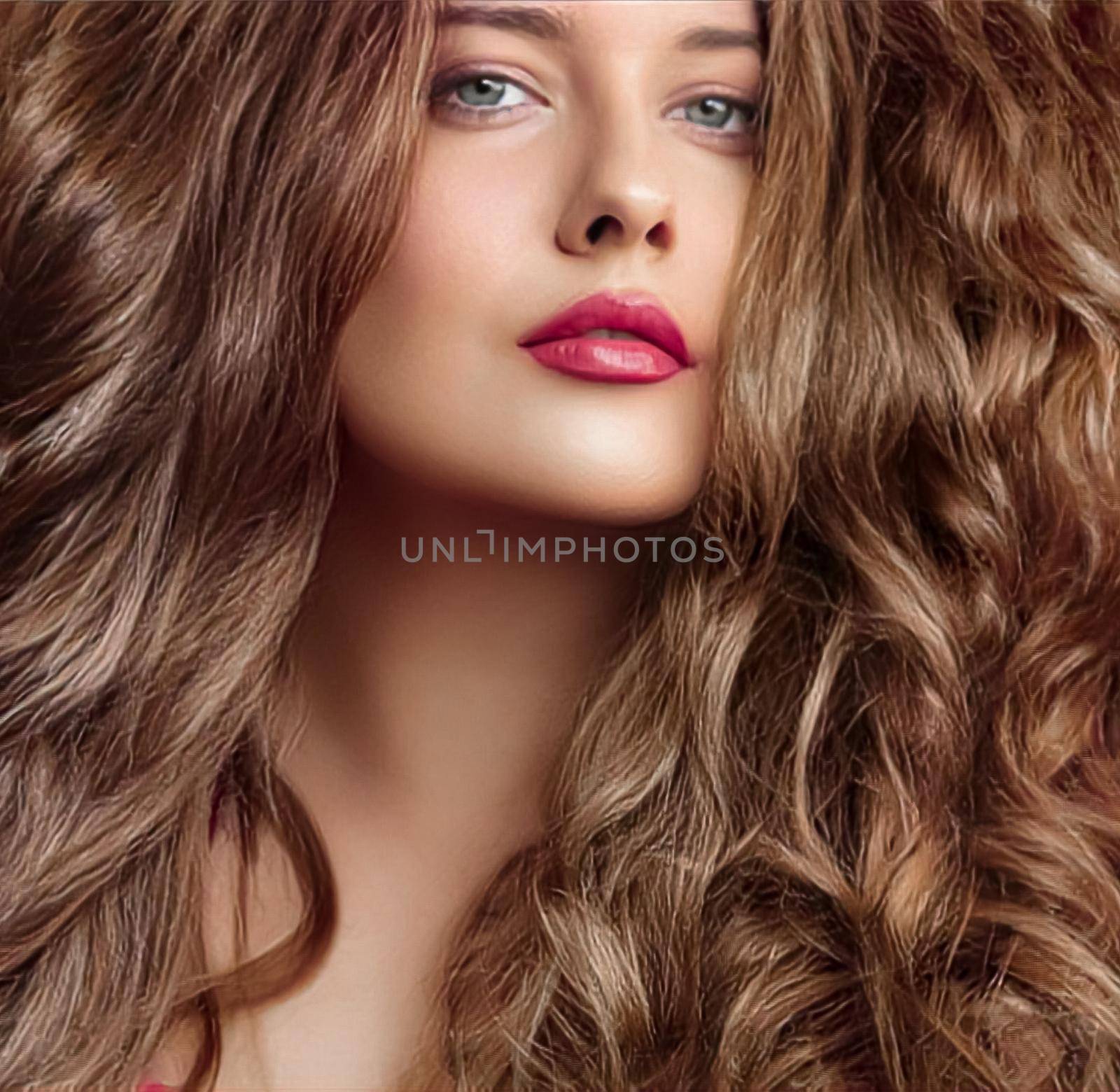 Hairstyle, beauty and hair care, beautiful woman with long natural brown hair, glamour portrait for hair salon and haircare by Anneleven