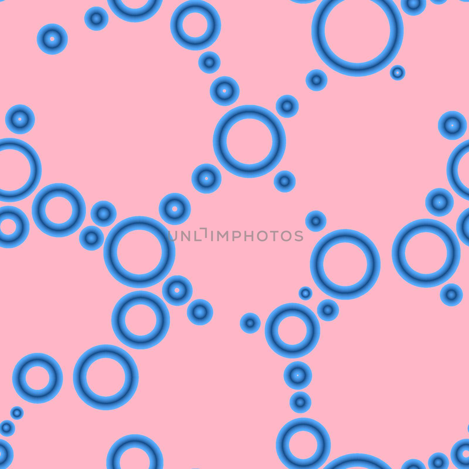 Geometric abstract seamless pattern of random arranged azure rings with dots texture on pink background.Round shapes halftone point wallpaper.For stationery covers,trendy textiles,fashionable fabrics