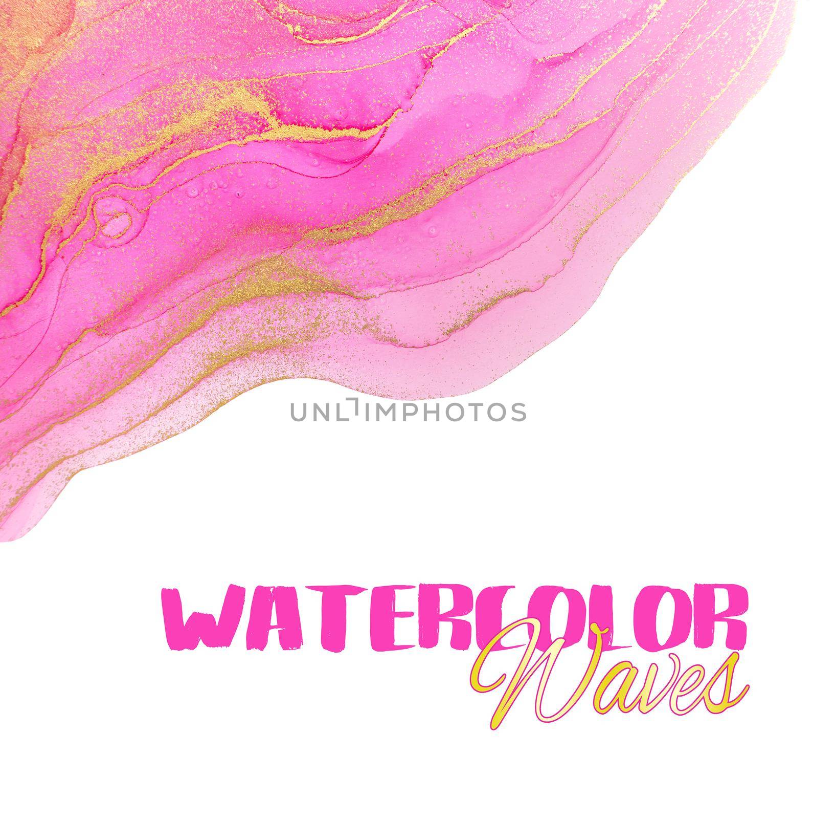 Watercolor pink waves, swirls and drops with golden layers by AnaBabii