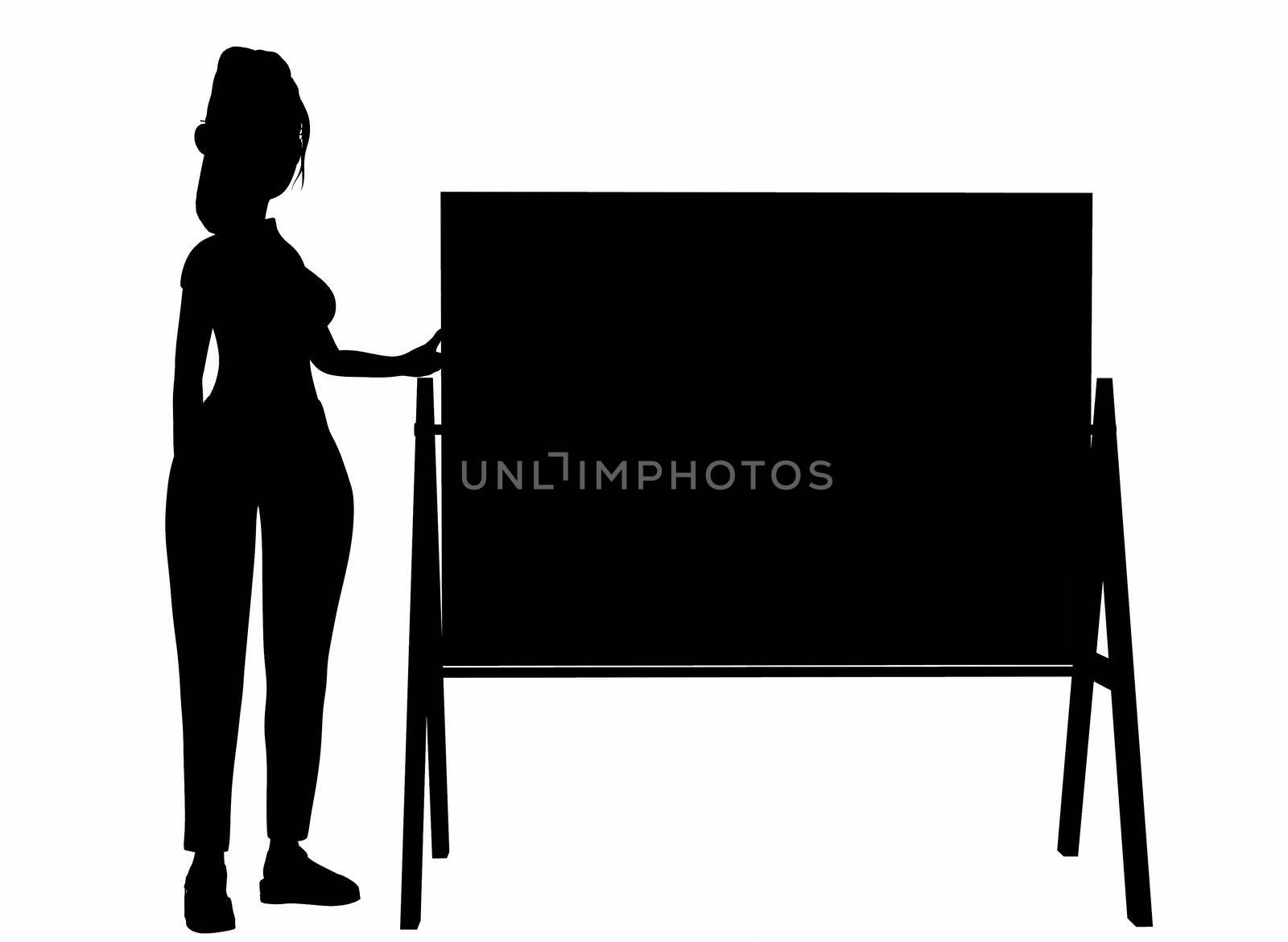 silhouette of a girl with a writing board on a white background 3d-rendering.