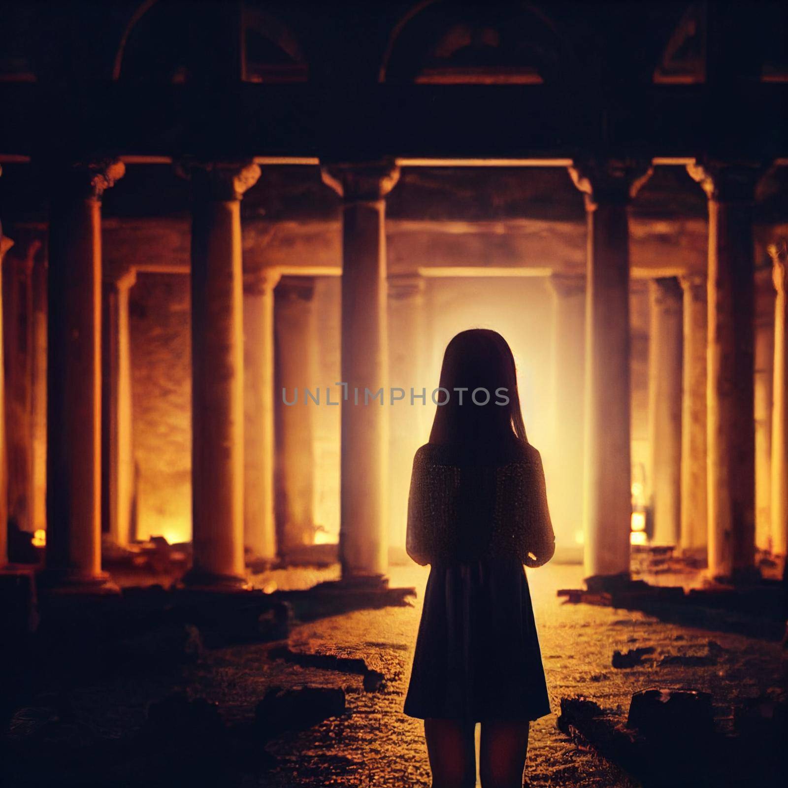 Silhouette of a girl on the background of ancient ruins by NeuroSky