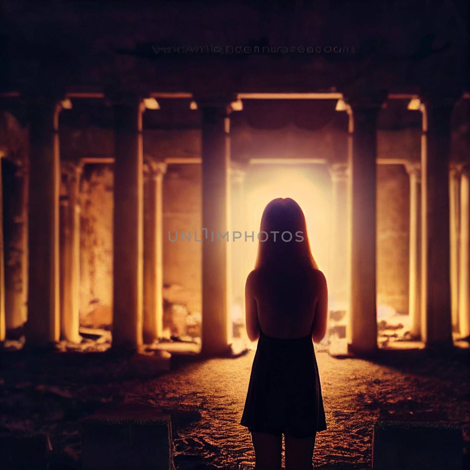 Silhouette of a girl on the background of ancient ruins by NeuroSky