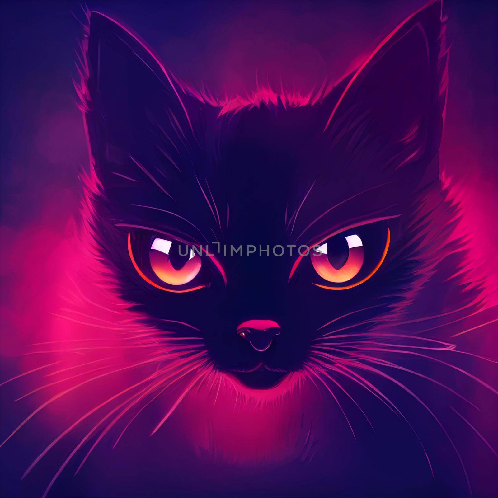 Illustration of a cat in purple light. High quality illustration