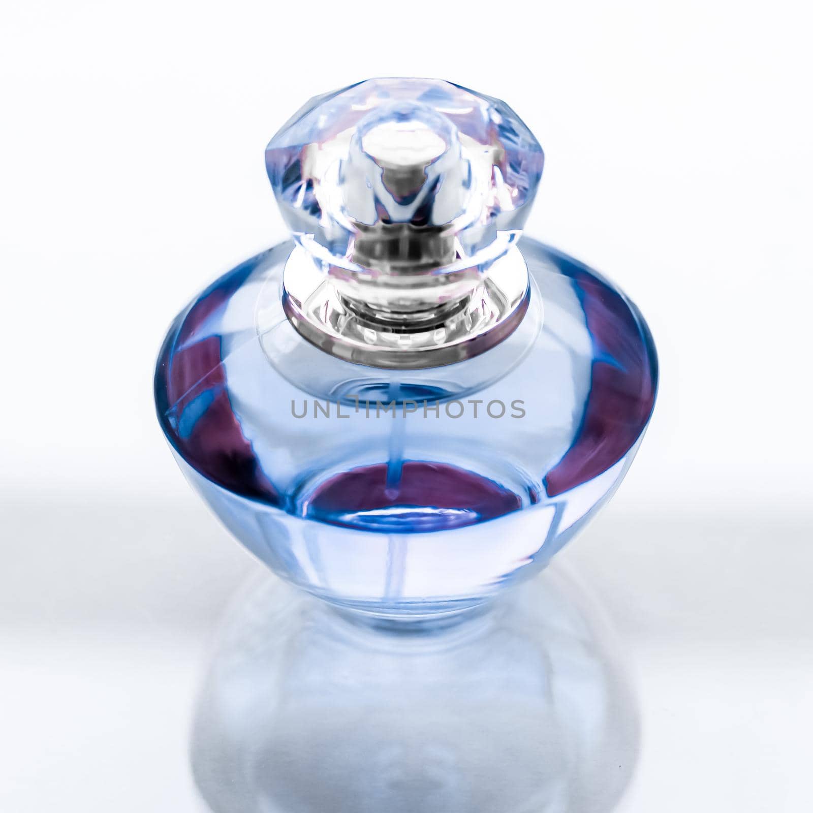 Blue perfume bottle on glossy background, sweet floral scent, glamour fragrance and eau de parfum as holiday gift and luxury beauty cosmetics brand design by Anneleven