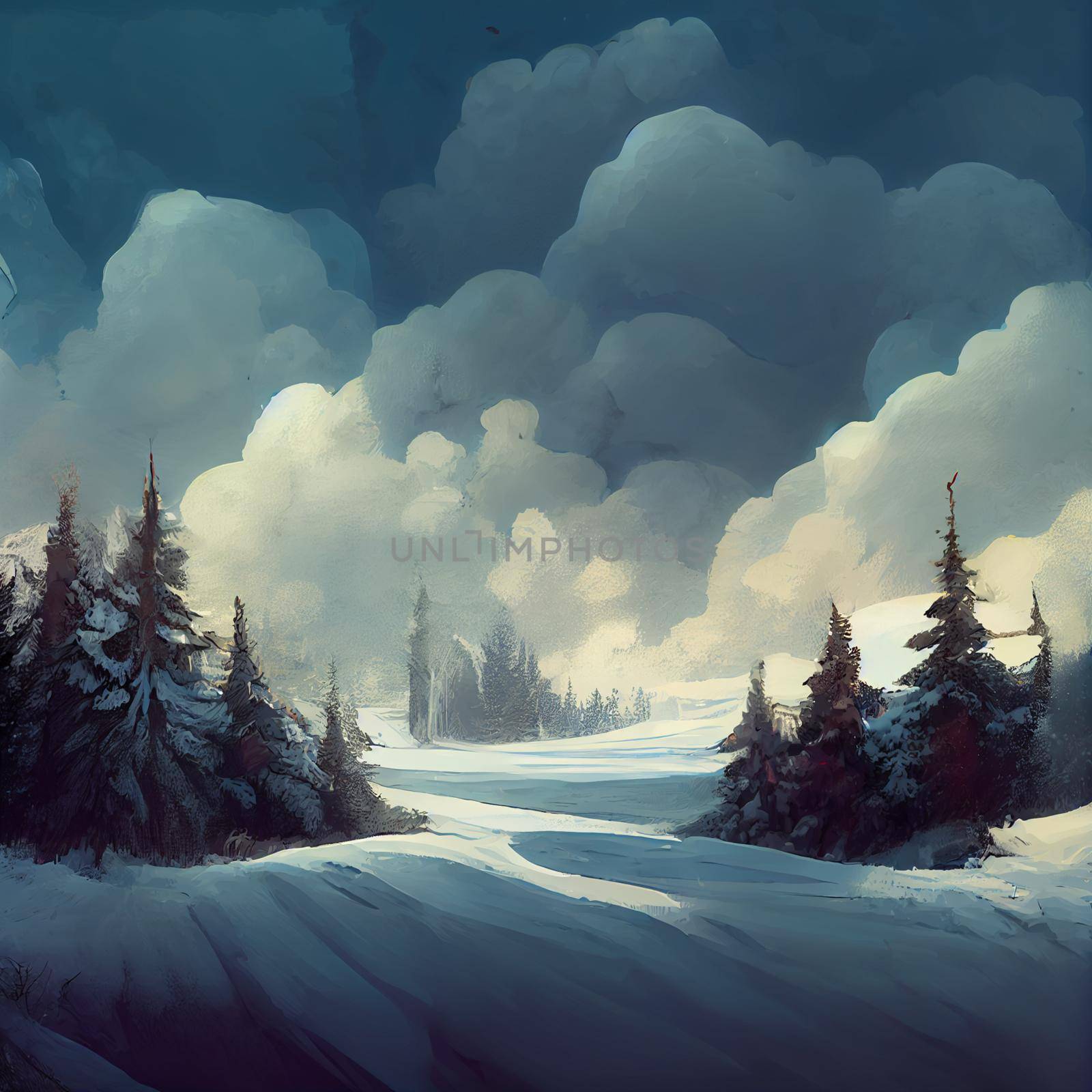 Illustration of a winter landscape with snow by NeuroSky