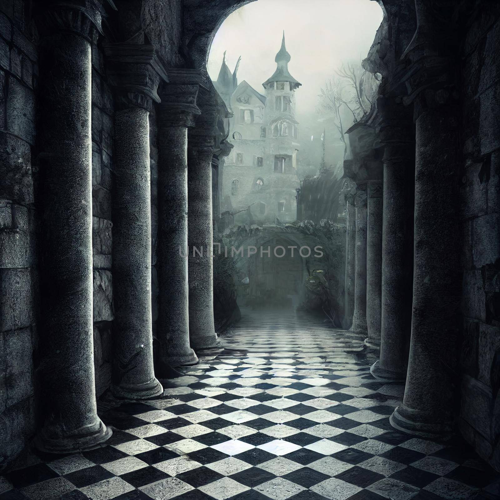 Dark arches and vaults. High quality illustration